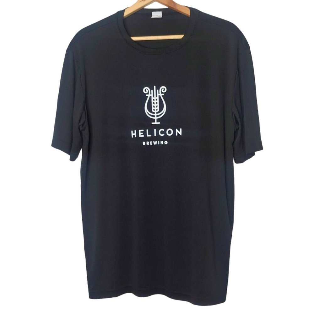 Helicon Brewing Mens M T Shirt Black Stretch Polyester Pennsylvania Craft Beer